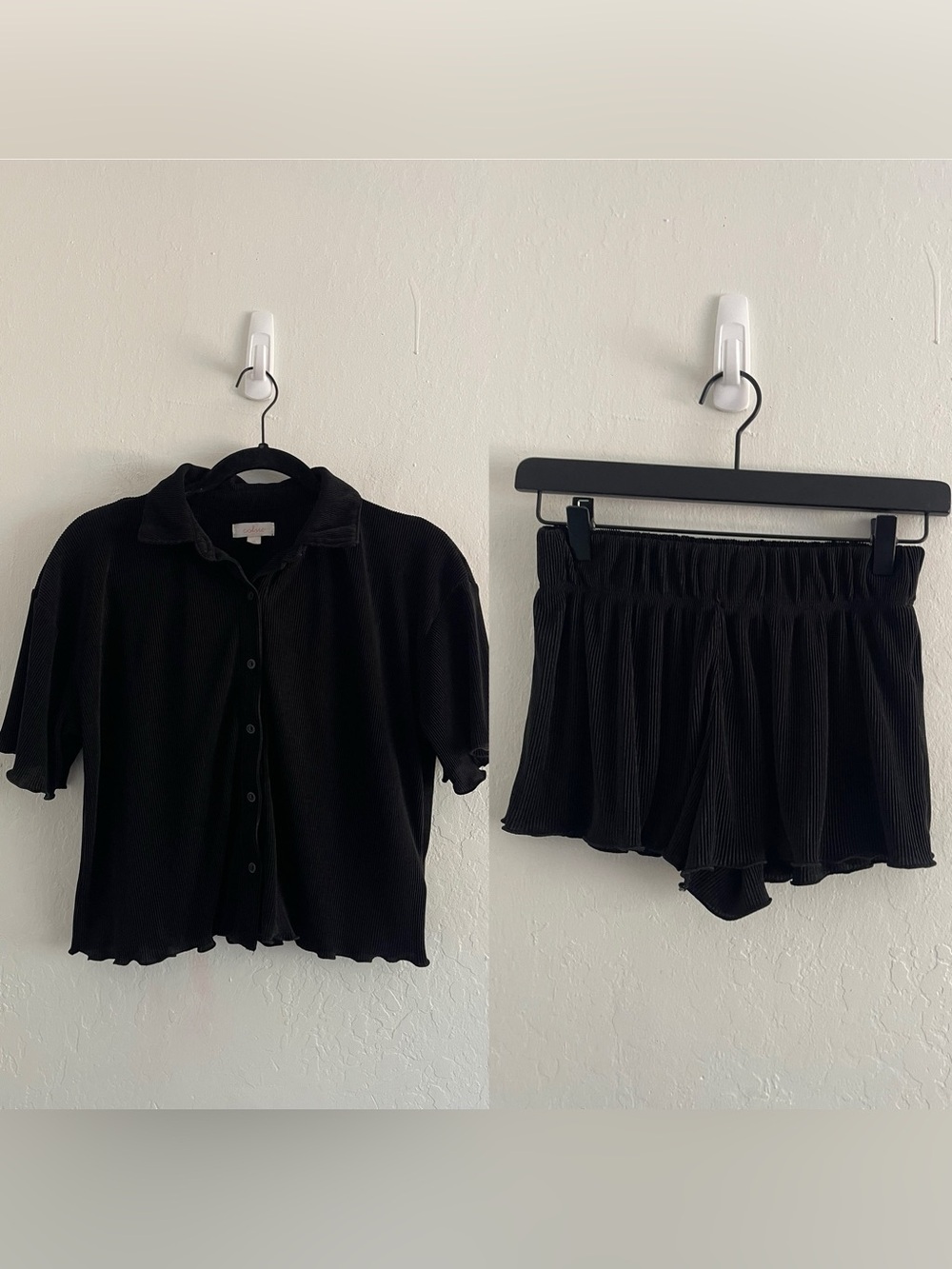 Colsie Black Matching Button Up Shorts Pajama Ruffle Set Womens Size XS